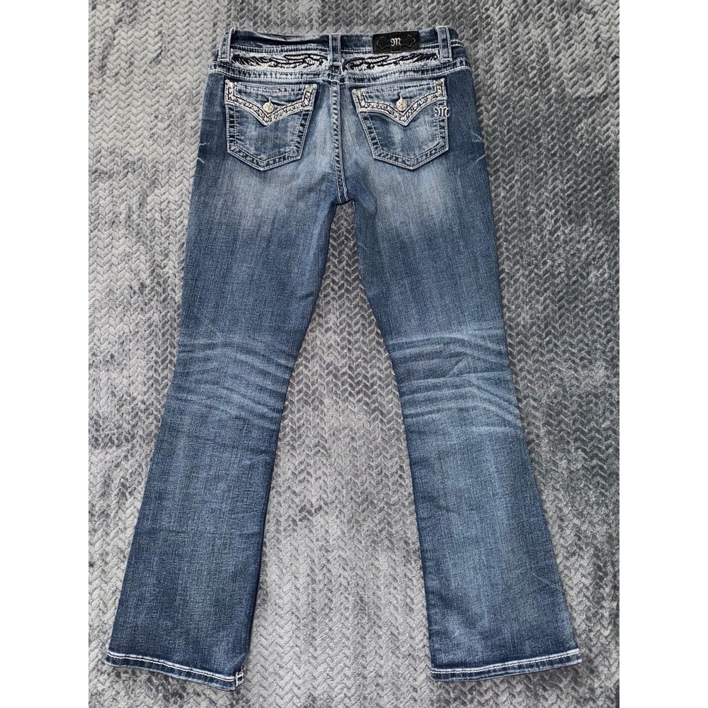 Miss Me Women's Easy Boot Embellish Blue Denim Mid Rise Size 29
